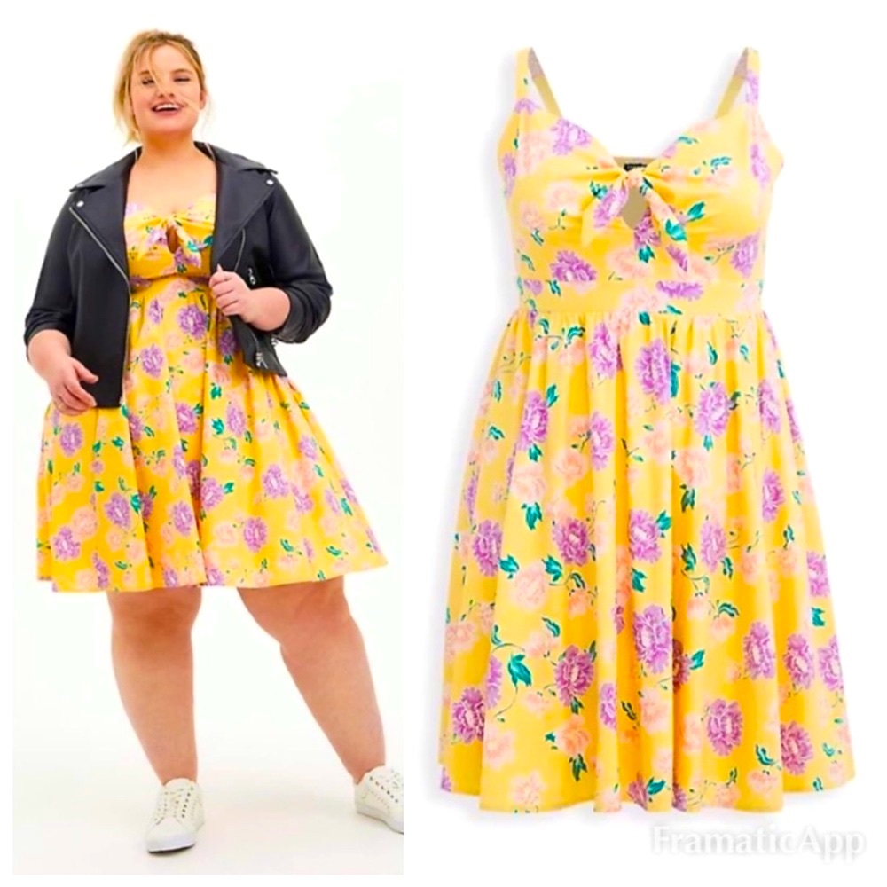 Torrid Yellow Floral Tie-Front Skater Dress Size 3 NWT